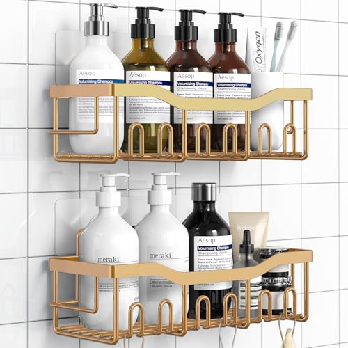 EUDELE Shower Caddy 2 Pack, Adhesive Organizer for Bathroom Storage, Home Decor & Kitchen, No Drilling, Rustproof Stainless Steel Shelf, Bathroom Decor Sets - color: Rose Gold