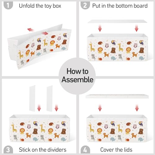 Extra Large Collapsible Toy Box with Lids, Sturdy Storage Organizer for Kids, 38"x16"x13" Toy Chest for Playroom, Nursery, Bedroom, Living Room (Chubby Animals)