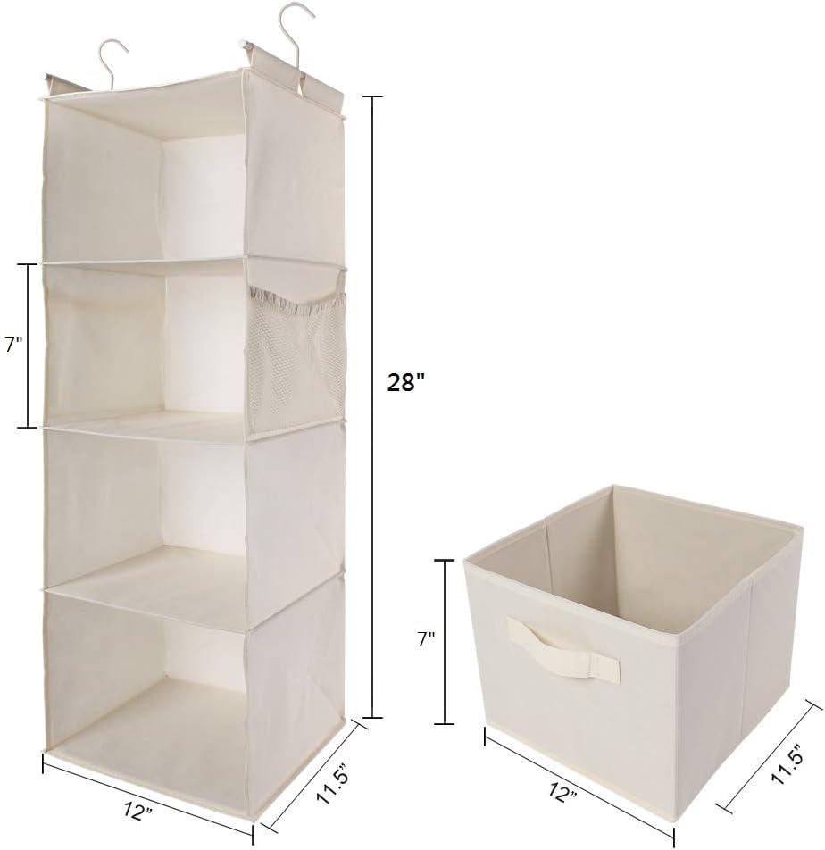 MAX Houser 4-Shelf Hanging Closet Organizer, Space Saver, Cloth Hanging Shelves with 2 Side Pockets, Foldable (Beige) - color: Beige-2