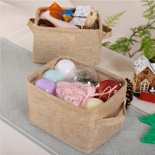 AARAINBOW Storage Basket Bins Canvas Mini Storage Cubes Storage Basket for Makeup, Baby Toys Liners, Books Nursery Storage Baskets with Handles for Shelves & Desks(3 Jute) - color: 3 Jute