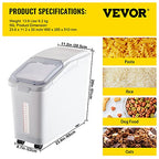 VEVOR Ingredient Storage Bin, 11.4 Gallon Capacity Shelf Ingredient Bin, 280 Cup Flour Bins on Wheels Commercial Prosave Shelf-storage Ingredient Bin with Lid and Scoop Rice Bin for Kitchen White - size: 11.4 Gallon