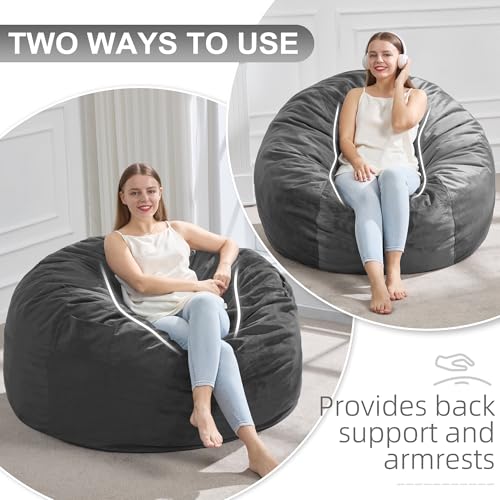 Hobestluk 3FT Bean Bag Chair Giant Bean Bag Chairs for Adults Large Bean Chairs with Removable Cover, Beanbag Chair with Filler, Adult Bean Bag Chairs for Living Room, Bedroom - color: Grey, size: 3FT - 36" x 36" x 22"
