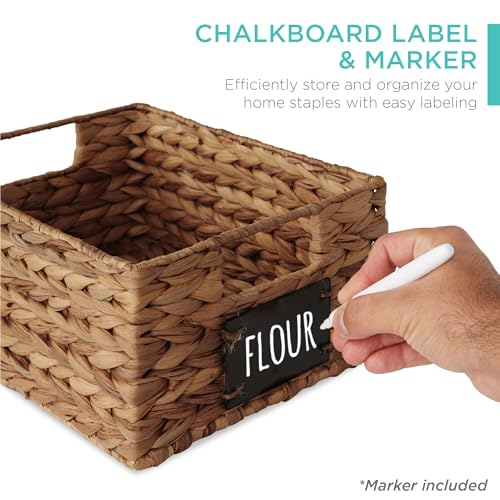 Best Choice Products Set of 4 9x12in Water Hyacinth Pantry Baskets, Woven Organizers w/Chalkboard Label, Chalk Marker - Chestnut - color: Chestnut, size: 9x12x5in