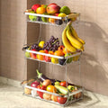 Sevenblue 2 Tier Large Fruit Basket for Kitchen Counter with 2 Mobile Banana Hangers, 2026 Pro Detachable Metal Fruit Bowl with Wooden Handle (Silver, 3 Tier) - color: Silver, size: 3 Tier