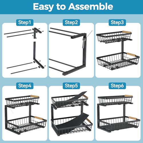 Under Sink Organizer, 2 Pack 2 Tier Under Sink Organizers and Storage, Pull Out Slide Out Under Cabinet Organizer Shelf, Large Metal Sliding Drawers Rack for Kitchen Bathroom.
