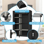 Calmootey Portable Closet Organizers, Clothing Storage, Wardrobe with 6 Shelves and Hanging Rod, Non-Woven Fabric Cover with 4 Side Pockets, Black - color: Black