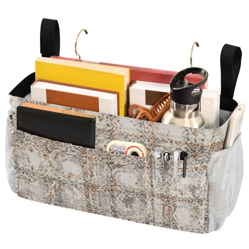 Bedside Caddy Metal Frame Hanging Organizer Bunk Bed Dorm Accessories Hook And Loop Storage Bag Large Pockets Grey Retro Bohemian - color: Grey Retro Bohemian