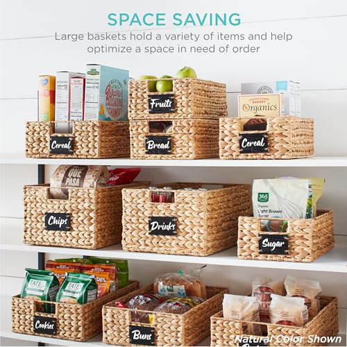 Best Choice Products Set of 4 16x12in Large Water Hyacinth Pantry Baskets, Woven Organizers w/Chalkboard Label, Chalk Marker - White - color: White, size: 12x16x5in