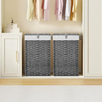 Greenstell Laundry Hamper with Lid, 60L Clothes Hamper with 2 Removable Liner Bags & 2 Mesh Laundry Bags, Handwoven Synthetic Rattan Laundry Basket for Clothes, Toys in Bathroom, Bedroom Grey - color: Gray, size: 60L (13.4 x 13.4 x 21.7 inches)