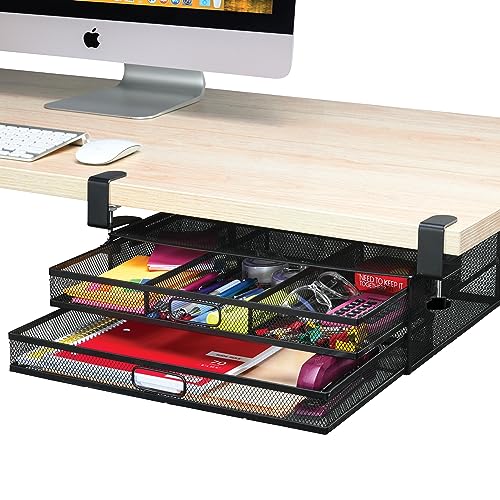 Homeify Under Desk Drawer Organizer Clamp-On, Mesh Metal Drawer Attachment, 2 Drawer Slide Out, On Or Under Desk Organizer For Office Supplies & Home Essentials (2 Drawers) - size: 2 Drawers