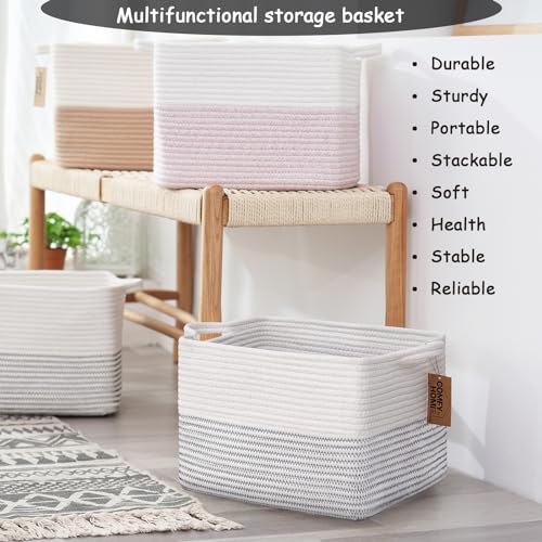 COMFY-HOMI Cotton Rope Woven Basket with Handles for Shelves,Toys,Book, Cloth Storage Baskets Bin for Organizing-13.5"x11"x9.5" Toy Decorative Organizer for Living Room, Bathroom-White/Black Line - color: white/black line, size: 13.5"X11"X9.5"