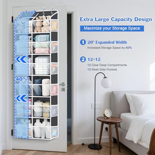 Univivi Over The Door Organizer, 6 Tiers Behind Door Storage with Clear Deep Pockets Hanging Organizer for Closet, Bedroom, Nursery, Bathroom and Sundries (Dark Grey) - color: Dark Grey