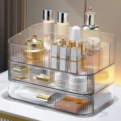 MIUOPUR Stackable Makeup Organizer Drawers, Bathroom Vanity Organizers and Storage, Ideal for Desk and Dresser Countertops, Great for Cosmetics, skincare, Lipsticks, Nail Care -Clear - color: Clear, size: Drawer Only