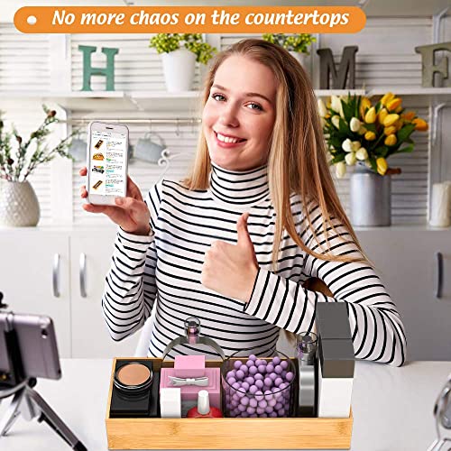 Bathroom Vanity Tray Organizer Bamboo, Small Wood Tray for Counter Kicthen Drawer, Rectangular Toilet Paper Storage Basket Box, Guest Sink Tray Decor, Bathroom Accessories 15" x 6" x 2.5" - color: Bamboo, size: 15*6*2.5 inch