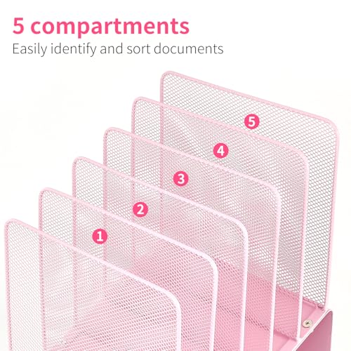 LEKETREE File Organizer for Desk, Desk Organizer with 5-Section Vertical File Rack, Folder Organizer,Workspace Organizers (Pink) - color: Pink