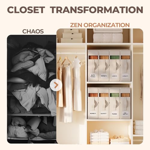 4Pack Linen Sheet Organizers and Storage - King/Queen Size Sheet Storage Organizer with Window, Foldable & Dustproof Sheet Organizer for Linen Closet for Summer Blankets & Sheet Sets,Off-white - color: Off-White, size: 4 Pack
