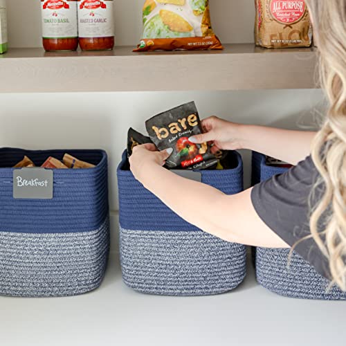 NaturalCozy Storage Cubes 11 Inch Cotton Rope Woven Baskets for Organizing, 3-Pack | Cube Storage Bin | Square Storage Baskets for Shelves Organizer, Classroom, Kids Toy Bins, Closet, Baby Nursery - color: Dark Blue & Mixed Dark Blue