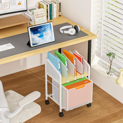 Tiaoheka Rolling File Cabinet with Adjustable Dividers, Mobile Filing Cabinet with Storage Drawer on Lockable Wheels, Hanging File Organizer Beside Under Desk for Office, Home, White（Patent Pending） - color: White, size: Small - File Cabinet