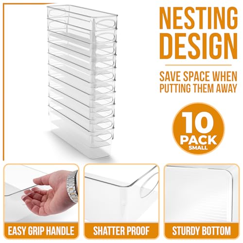 Sorbus Small Clear Plastic Storage Bins for Organizing, 10 Pack Clear Organizer Bins with Handles, Plastic Storage Bins for Closet, Pantry, Fridge, Medicine Cabinet Organizer, Shelves, Freezer, Drawer - size: Small, style: 10 Pack