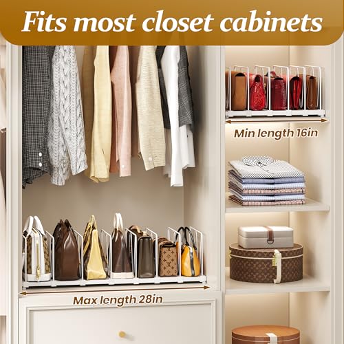 Dmevkic Extendable Purse Organizers Purse Storage. Length 16-28 in. Bag Organizer Purse Holder for Closet with 8 Adjustable Shelf Dividers Patent Pending - size: Regular Range (16–28")