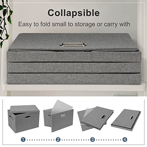 Graciadeco Large 17" 36 Quart Collapsible Stackable Storage Bins with Lids, 1 Pack Grey Foldable Fabric Closet Storage Boxes with Lids, 4 Handles Heavy-duty Linen Cube Baskets for Bedroom - color: Gray1, size: Large -1 Pack