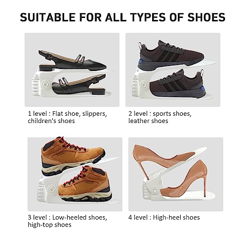 NVGSN Shoe Slots Organizer 12 Pack - Shoe Stackers for a Pair of Shoes, shoe Storage Shoes Space Savers 50%, 4 Levels Adjustable Thickening Double Layer shoes Holders shoe Organizer for Closet, White - color: White, size: 12pack