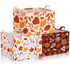 Geelin 3 Pcs Thanksgiving Storage Baskets for Gifts, Collapsible Waterproof Canvas Harvest Autumn Maple Leaf Storage Bin Organizer with Handles for Book Closet Shelf Nursery Autumn Home Decor - style: Autumn Maple Leaves