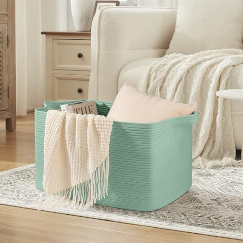 OIASKET 95L Extra Large Blanket Basket, 24" x 16.9" x 14.2" Woven Storage Basket for Living Room, Rectangle Nursery Blanket Storage for Toys, Towels, Dirty Clothes (Green) - color: Green, size: 24"x16.9"x14.2"