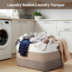 75L Large Woven Storage Basket, Cotton Rope Laundry Hamper with Handles, 22”x17”x12” Rectangle Blanket Basket for Toys, Clothes, Pillows, Nursery and Living Room, Gradient Brown/White - color: Gradient Brown/White