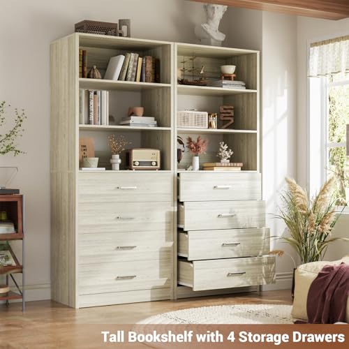 Aheaplus Closet Drawers Organizer System, 21.3" Wood Closet System with 4 Drawers, Modular Walk-in Closets Storage Unit, Tall Bookshelf Storage Cabinet, White Oak - color: White Oak