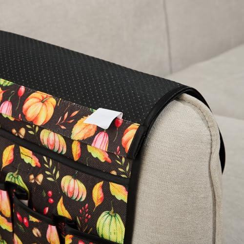 FLYILY Sofa Armrest Organizer Non-Slip Arm Chair Hanging Caddy Remote Control Holder for Magazine,Tablet, Phone, Books, Glasses(BlackPumpkin,13in) - color: BlackPumpkin, size: 35"x13"
