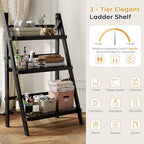 oakvivo 39.4" Foldable Plant Shelf Ladder Shelf, 3 Tier Bamboo Ladder Flower Pot Display Shelf, Freestanding Ladder Bookshelf for Garden, Balcony, Yard, Living Room, 23.6" W x 15" D x 39.4" H, Black - color: 3-Tier Black