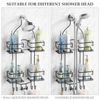 SRIWATANA Shower Caddy Hanging Over Head, Bathroom Shower Organizer Shower Rack Holder with Hooks for Razors - Black - color: Black