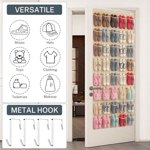 40-Pocket Over the Door Shoe Organizer - Large Mesh Pocket Hanging Shoe Organizer,Behind the Door Shoes Storage Holder Hanger - color: Beige