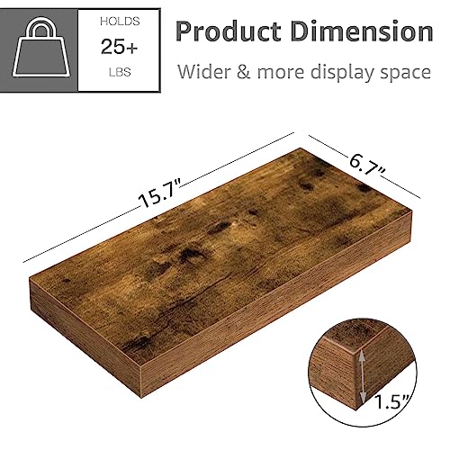 QEEIG Floating Shelves for Wall Bathroom Shelf Bedroom Kitchen Living Room Farmhouse Small Book Shelf 16 inch Set of 2, Brown (015-BN2) - color: A. Brown, size: 2pcs