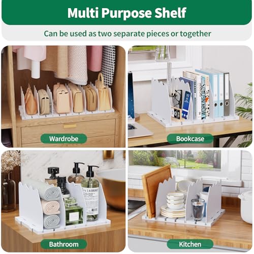 SPACEKEEPER Shelf Divider for Closet, Adjustable Purse Organizers Handbag Separators Storage Organizer Bookshelf Separator Dividers in Bedroom Office Kitchen Bathroom, White - color: White