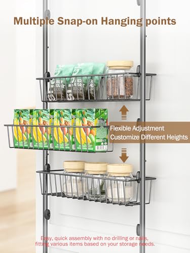 Delamu Over The Door Pantry Organizer, 9-Tier Pantry Door Organizers and Storage with Adjustable Basket, Metal Hanging Spice Rack, Seasoning Organizer, Door Organizer for Home Kitchen Bathroom, Black - color: Black, size: 9 Tier