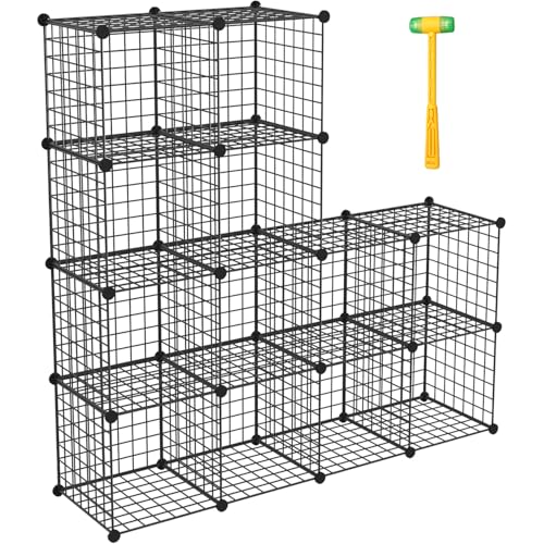 TUMUCUTE Wire Storage Cubes, Metal Storage Shelves Bookshelf, Stackable Modular Closet Organizer for Bedroom Living Room, Office, Black (12 Cubes, Iron) - color: Iron, size: 12 Cubes