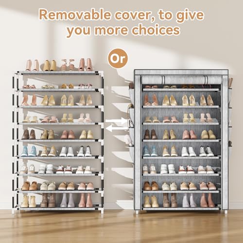 VILICK Shoe Rack with Cover, 8 Tier Tall Shoe Organizer Storage for 36-45 Pair Shoes and Boots Large Shoe Storage Shelf Free Standing Shoe Rack for Closet, Front Door Entrance, Dorm, Garage, Printing - color: Printing, size: 33.8"W-8 Tier