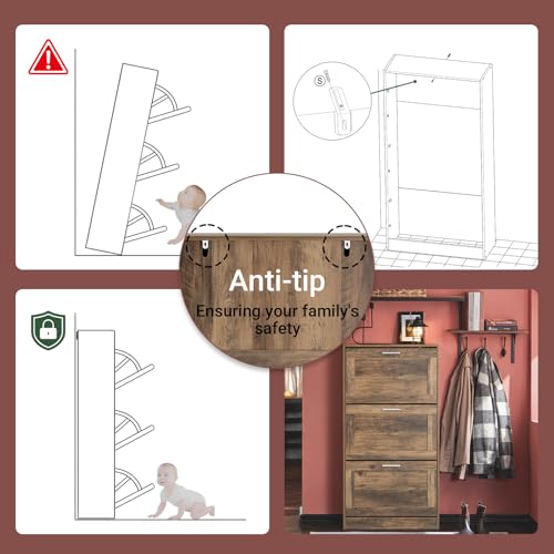 Haotian Shoe Cabinet Storage for Entryway, Narrow Shoe Cabinet with Three Flip Drawers to Save Space, Shoe Rack Cabinet for Front Door Entrance Hallway (Brown) - color: Natural, size: 3-drawers
