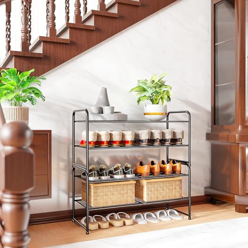 SUFAUY 2-Tier 33" Wide Shoe Rack, Closet Metal Shoe Rack Organizer Heavy Duty, Stackable, Black - color: Black, size: 2 Tier