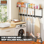 Broom Holder Wall Mount with Cleaning Supplies Organizer, Laundry Room Organization and Storage Shelves with Ironing Board Holder, Mop Hanger Broom Rack with Hooks, Home Improvement Garage Organizer - size: Extra Large