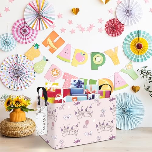FANKANG Storage Bins, Nursery Hamper Canvas Laundry Basket Foldable with Waterproof PE Coating Large Storage Baskets for Kids Boys and Girls, Office, Bedroom, Clothes,Toys(Rec-Princess Castle - color: Rec-Princess Castle