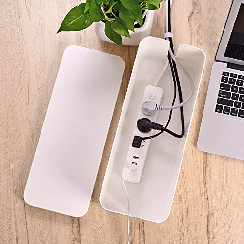 Cable Management Box, Large Cord Organizer Box to Hide Power Strip & Under Desk,TV Computer Wires Cable Organizer Hider Box with Cable Clips&Reusable Cable Ties for Home/Office(White) - color: White