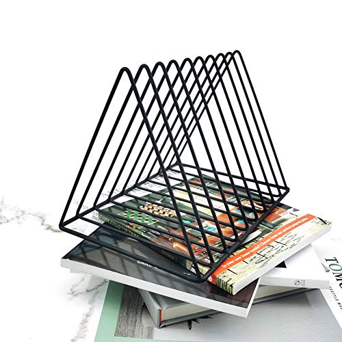 EASEPRES 9 Slot Magazine Rack Book Record Holder, Desktop Iron Storage Rack Bookshelf Multifunction Triangle File Organizer Sorter for Decor Home Office, Black Pack of 2 - color: 2 Pack Black