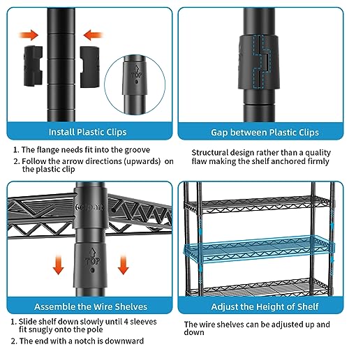 Golpart Heavy Duty Garment Rack Clothes Rack,Large Metal Closet Organizer System Storage Wardrobe,Freestanding Clothing Rack with 8 Adjustable Wire Shelves&4 Hang Rods,MaxLoad 800lbs - color: Black, size: 15.75"D x 56.6"W x 76.8"H