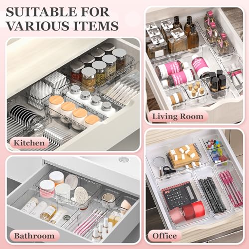 DILIBRA 16 Pcs Clear Extendable Drawer Organizer, Adjustable Drawer Storage 3-Size Desk Drawer Organizer, Plastic Non-Slip Storage Bins for Makeup, Cosmetic, Jewelries, Utensils, Stationery, Dressers - size: 3Pcs Large + 5Pcs Medium + 8Pcs Small