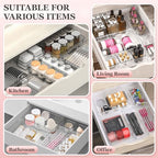 DILIBRA 16 Pcs Clear Extendable Drawer Organizer, Adjustable Drawer Storage 3-Size Desk Drawer Organizer, Plastic Non-Slip Storage Bins for Makeup, Cosmetic, Jewelries, Utensils, Stationery, Dressers - size: 3Pcs Large + 5Pcs Medium + 8Pcs Small
