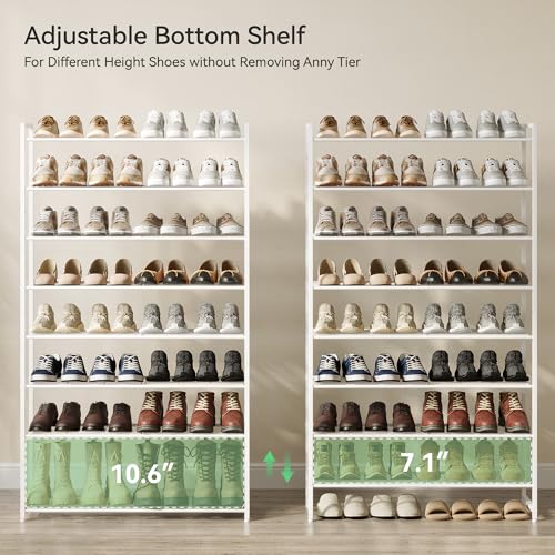 Nunsino Shoe Rack for Closet, Metal Shoe Organizer, 8 Tier Garage Shoe Rack Max Holds 40 Pairs,Shoe Storage Shelf,Entryway, White - color: White, size: 8 Tier