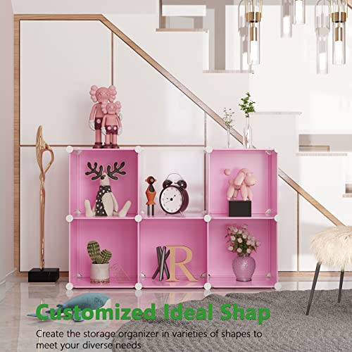 C&AHOME Cube Storage Organizer, 6-Cube Shelves Units, Closet Cabinet, DIY Plastic Modular Book Shelf, Ideal for Bedroom, Living Room, Office, 36.6" L x 12.4" W x 36.6" H Pink UPCS06P - color: Pink